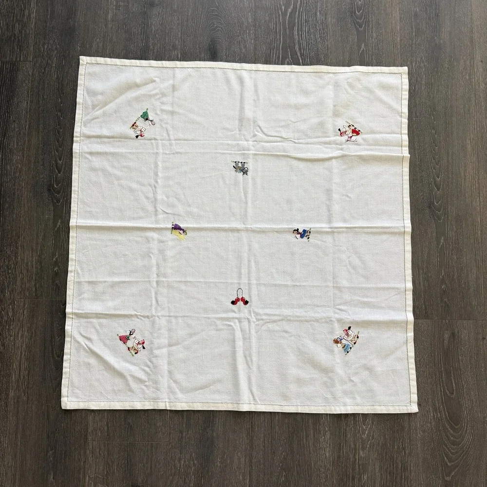 Vintage Hand Embroidered Scandinavia Tablecloth 34x34 Needlework Danish Swedish
